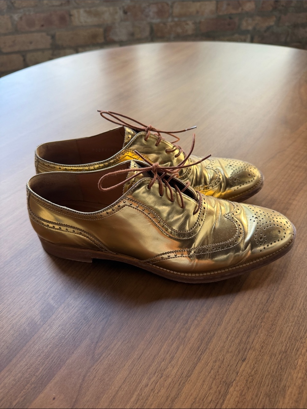Ralph Lauren Collection Gold Leather Wingtip Oxford Dress Shoes